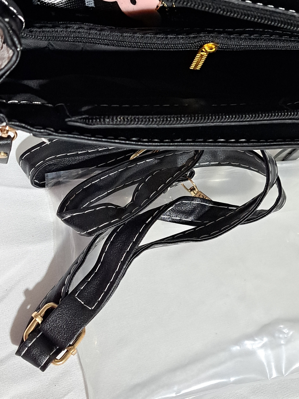 Plaid Black and White Top-Handle Satchel with Charm - Picture 7 of 16